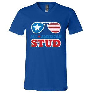 All American Stud Funny 4th Of July Independence Day Gift V-Neck T-Shirt