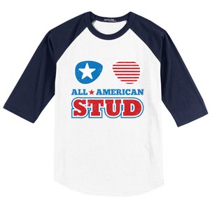 All American Stud Funny 4th Of July Independence Day Gift Baseball Sleeve Shirt