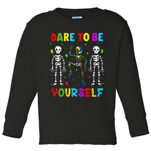 Autism Awareness Skeleton Dabbing Dare To Be Yourself Toddler Long Sleeve Shirt