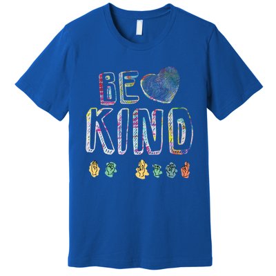 Asl American Sign Language Be Kind Hand Alphabet Gift Premium T-Shirt