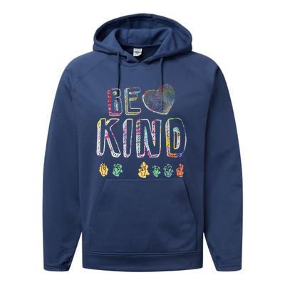 Asl American Sign Language Be Kind Hand Alphabet Gift Performance Fleece Hoodie