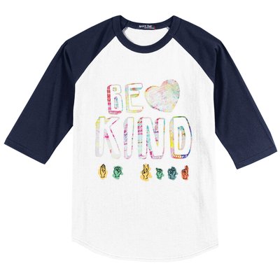 Asl American Sign Language Be Kind Hand Alphabet Gift Baseball Sleeve Shirt