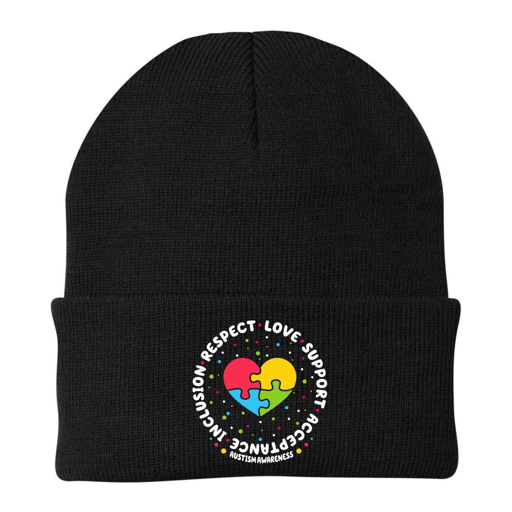 Autism Awareness Support Puzzle Heart Beanie