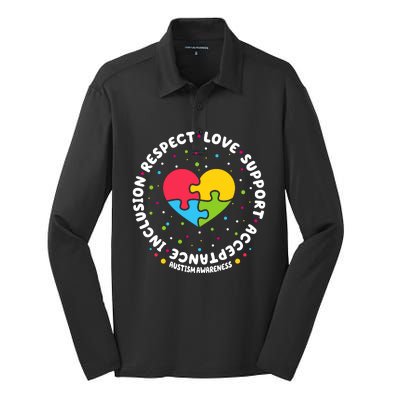 Autism Awareness Support Puzzle Heart Silk Touch Performance Long Sleeve Polo