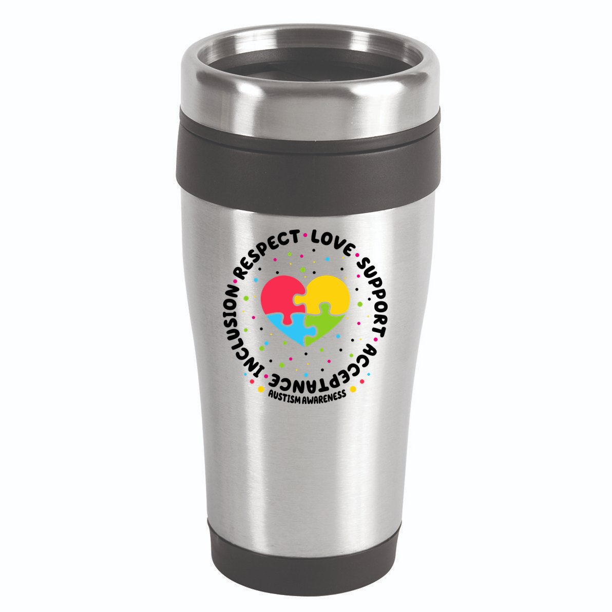 Autism Awareness Support Puzzle Heart 16oz Travel Tumbler