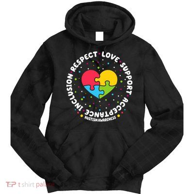 Autism Awareness Support Puzzle Heart Tie Dye Hoodie