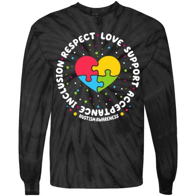 Autism Awareness Support Puzzle Heart Tie-Dye Long Sleeve Shirt