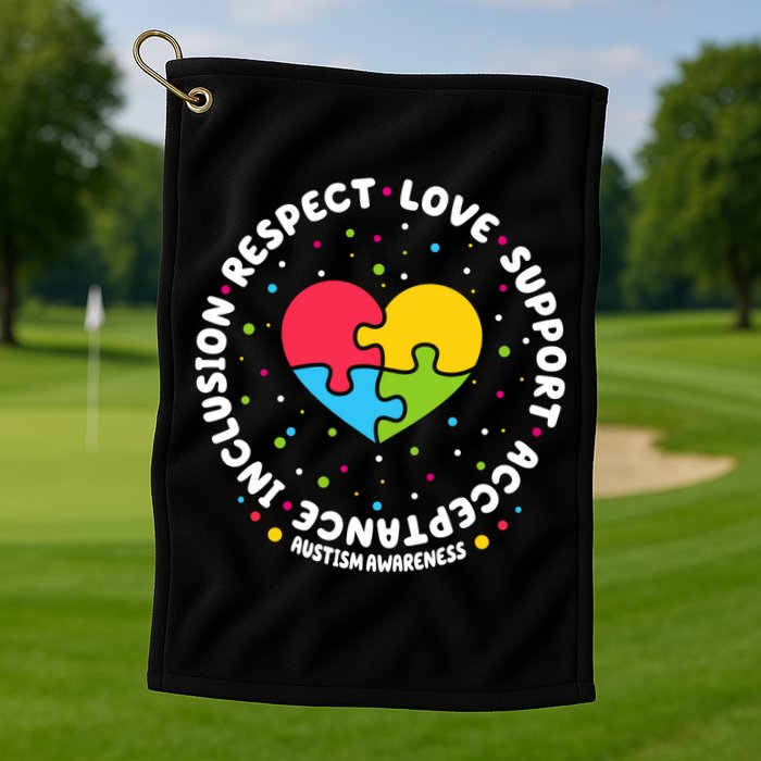 Autism Awareness Support Puzzle Heart Golf Towel
