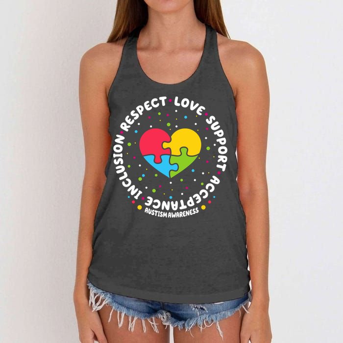 Autism Awareness Support Puzzle Heart Women's Knotted Racerback Tank