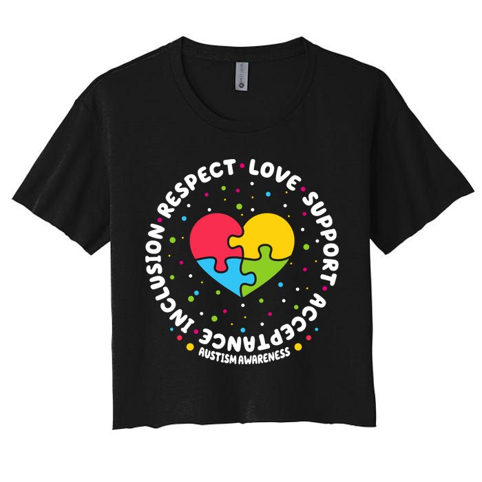 Autism Awareness Support Puzzle Heart Women's Crop Top Tee