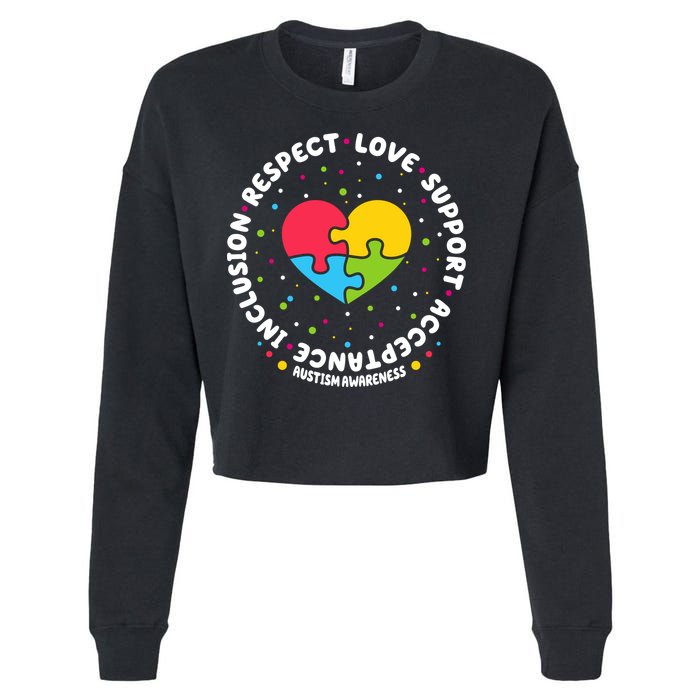 Autism Awareness Support Puzzle Heart Cropped Pullover Crew