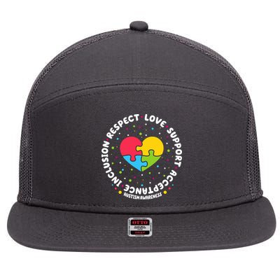 Autism Awareness Support Puzzle Heart 7 Panel Mesh Trucker Snapback Hat