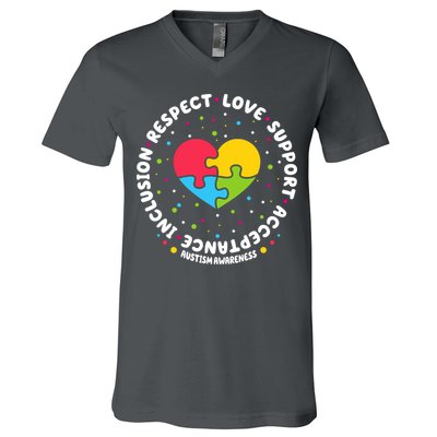 Autism Awareness Support Puzzle Heart V-Neck T-Shirt