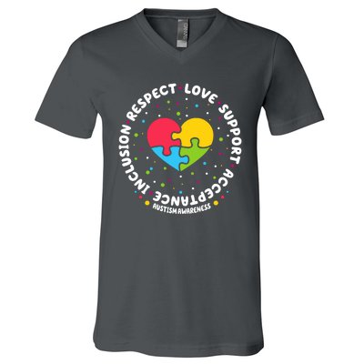 Autism Awareness Support Puzzle Heart V-Neck T-Shirt