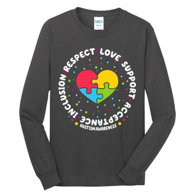 Autism Awareness Support Puzzle Heart Tall Long Sleeve T-Shirt