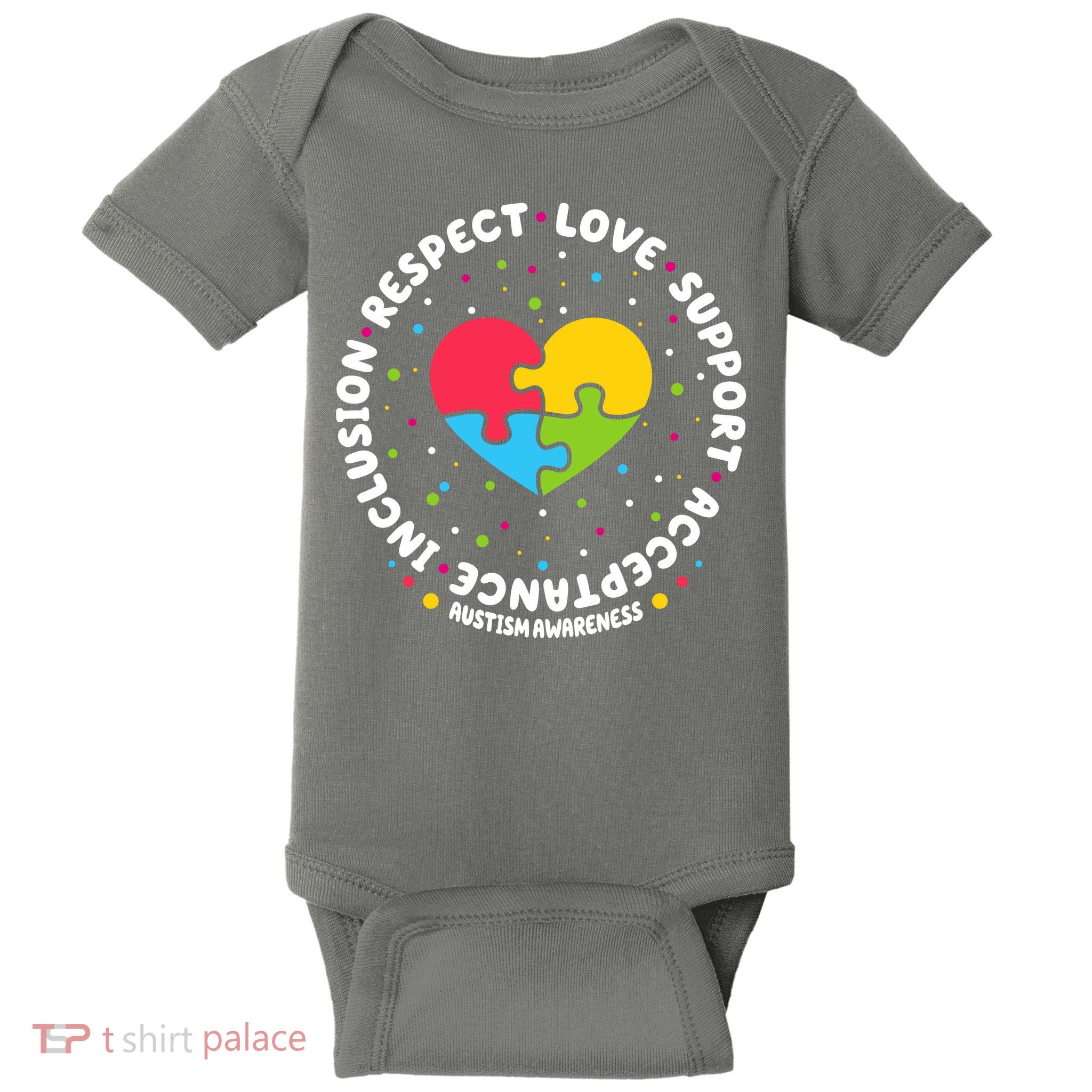 Autism Awareness Support Puzzle Heart Baby Bodysuit