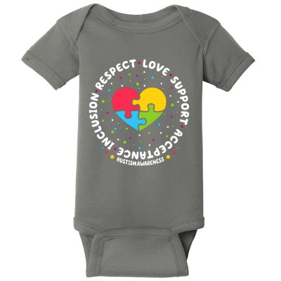 Autism Awareness Support Puzzle Heart Baby Bodysuit