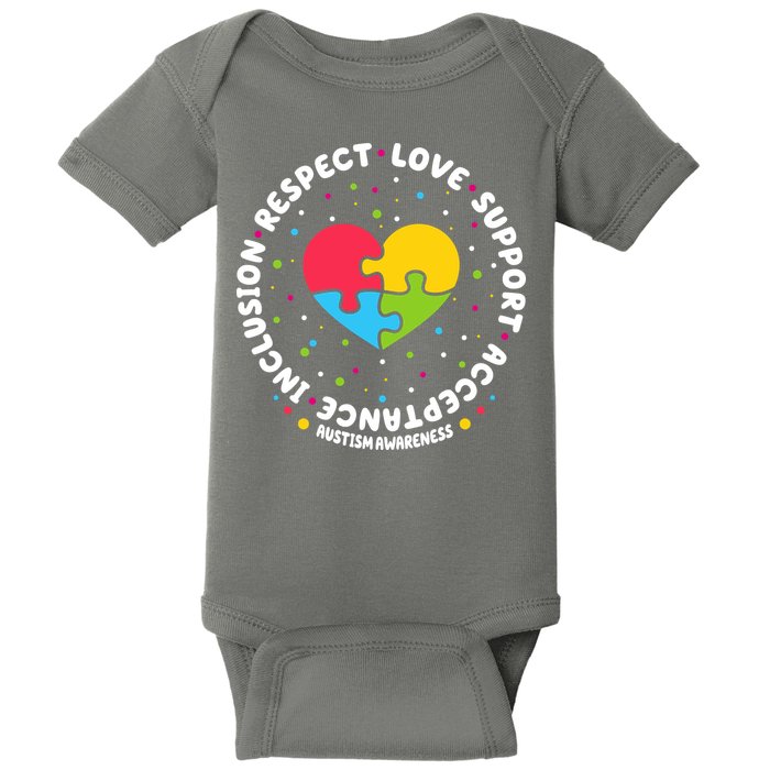 Autism Awareness Support Puzzle Heart Baby Bodysuit