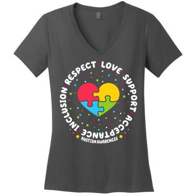 Autism Awareness Support Puzzle Heart Women's V-Neck T-Shirt