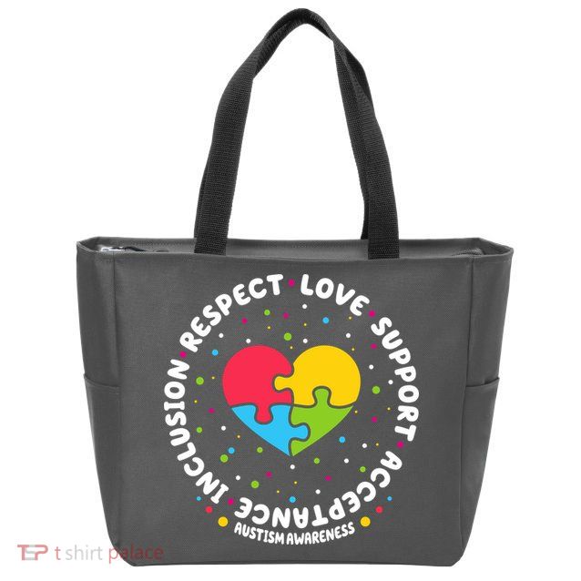 Autism Awareness Support Puzzle Heart Zip Tote Bag
