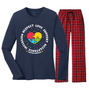 Autism Awareness Support Puzzle Heart Women's Long Sleeve Flannel Pajama Set 