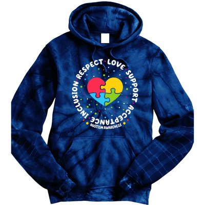 Autism Awareness Support Puzzle Heart Tie Dye Hoodie