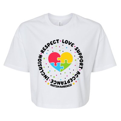 Autism Awareness Support Puzzle Heart Bella+Canvas Jersey Crop Tee