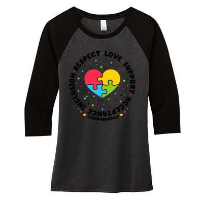 Autism Awareness Support Puzzle Heart Women's Tri-Blend 3/4-Sleeve Raglan Shirt