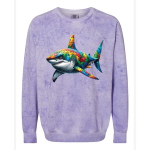 Autism Awareness Shark Puzzles Autism Mom Support Gift Colorblast Crewneck Sweatshirt