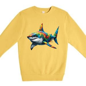 Autism Awareness Shark Puzzles Autism Mom Support Gift Premium Crewneck Sweatshirt