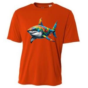 Autism Awareness Shark Puzzles Autism Mom Support Gift Cooling Performance Crew T-Shirt