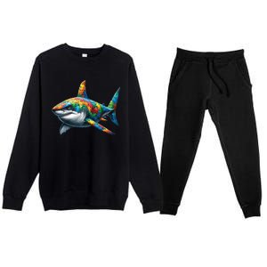 Autism Awareness Shark Puzzles Autism Mom Support Gift Premium Crewneck Sweatsuit Set