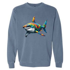 Autism Awareness Shark Puzzles Autism Mom Support Gift Garment-Dyed Sweatshirt