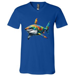 Autism Awareness Shark Puzzles Autism Mom Support Gift V-Neck T-Shirt