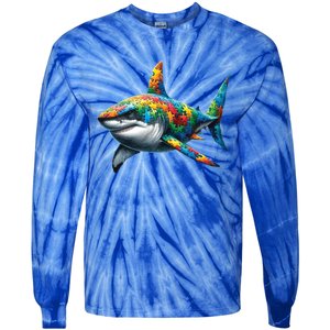 Autism Awareness Shark Puzzles Autism Mom Support Gift Tie-Dye Long Sleeve Shirt