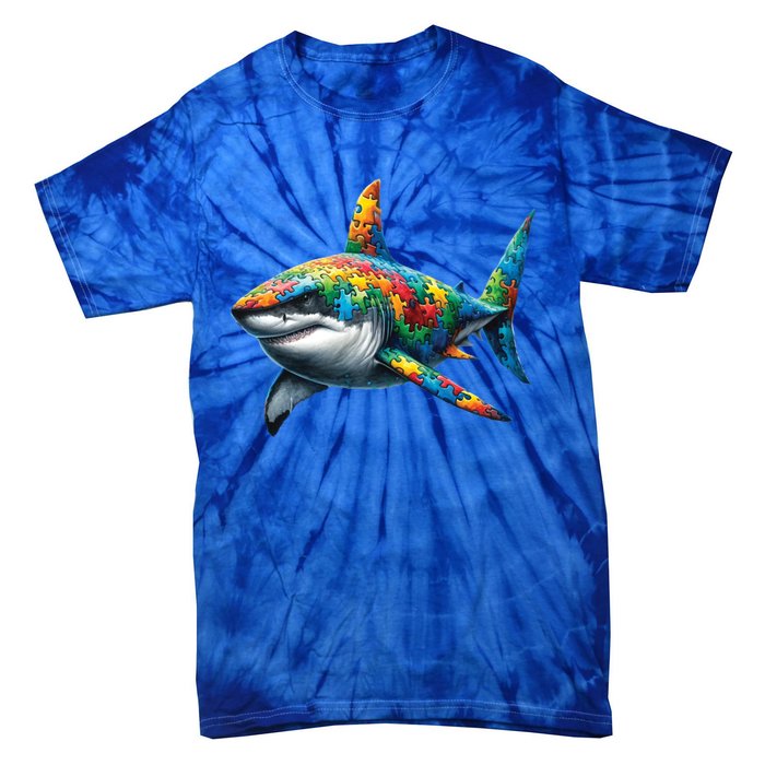 Autism Awareness Shark Puzzles Autism Mom Support Gift Tie-Dye T-Shirt