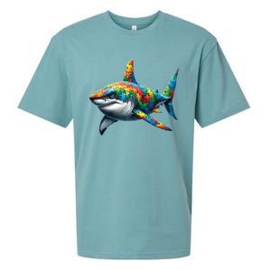 Autism Awareness Shark Puzzles Autism Mom Support Gift Sueded Cloud Jersey T-Shirt