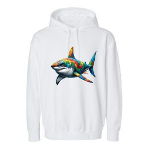 Autism Awareness Shark Puzzles Autism Mom Support Gift Garment-Dyed Fleece Hoodie