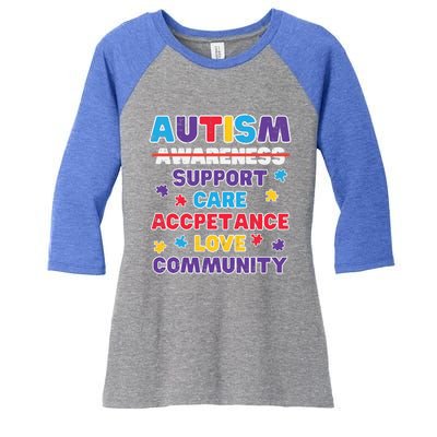 Autism Awareness Support Care Acceptance Gift Women's Tri-Blend 3/4-Sleeve Raglan Shirt