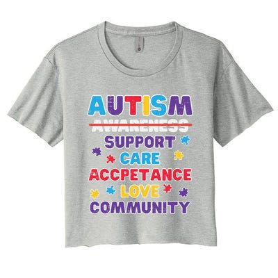 Autism Awareness Support Care Acceptance Gift Women's Crop Top Tee