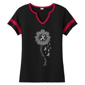 Aphasia Awareness Sunflower Gray Ribbon Support Family Ladies Halftime Notch Neck Tee