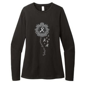 Aphasia Awareness Sunflower Gray Ribbon Support Family Womens CVC Long Sleeve Shirt