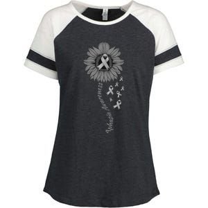 Aphasia Awareness Sunflower Gray Ribbon Support Family Enza Ladies Jersey Colorblock Tee