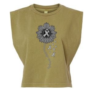 Aphasia Awareness Sunflower Gray Ribbon Support Family Garment-Dyed Women's Muscle Tee