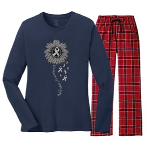 Aphasia Awareness Sunflower Gray Ribbon Support Family Women's Long Sleeve Flannel Pajama Set 