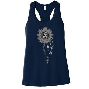 Aphasia Awareness Sunflower Gray Ribbon Support Family Women's Racerback Tank