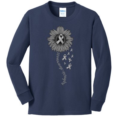 Aphasia Awareness Sunflower Gray Ribbon Support Family Kids Long Sleeve Shirt