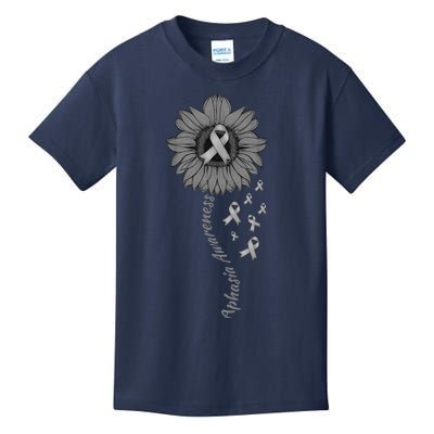 Aphasia Awareness Sunflower Gray Ribbon Support Family Kids T-Shirt