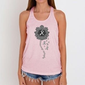 Aphasia Awareness Sunflower Gray Ribbon Support Family Women's Knotted Racerback Tank