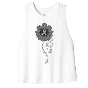 Aphasia Awareness Sunflower Gray Ribbon Support Family Women's Racerback Cropped Tank